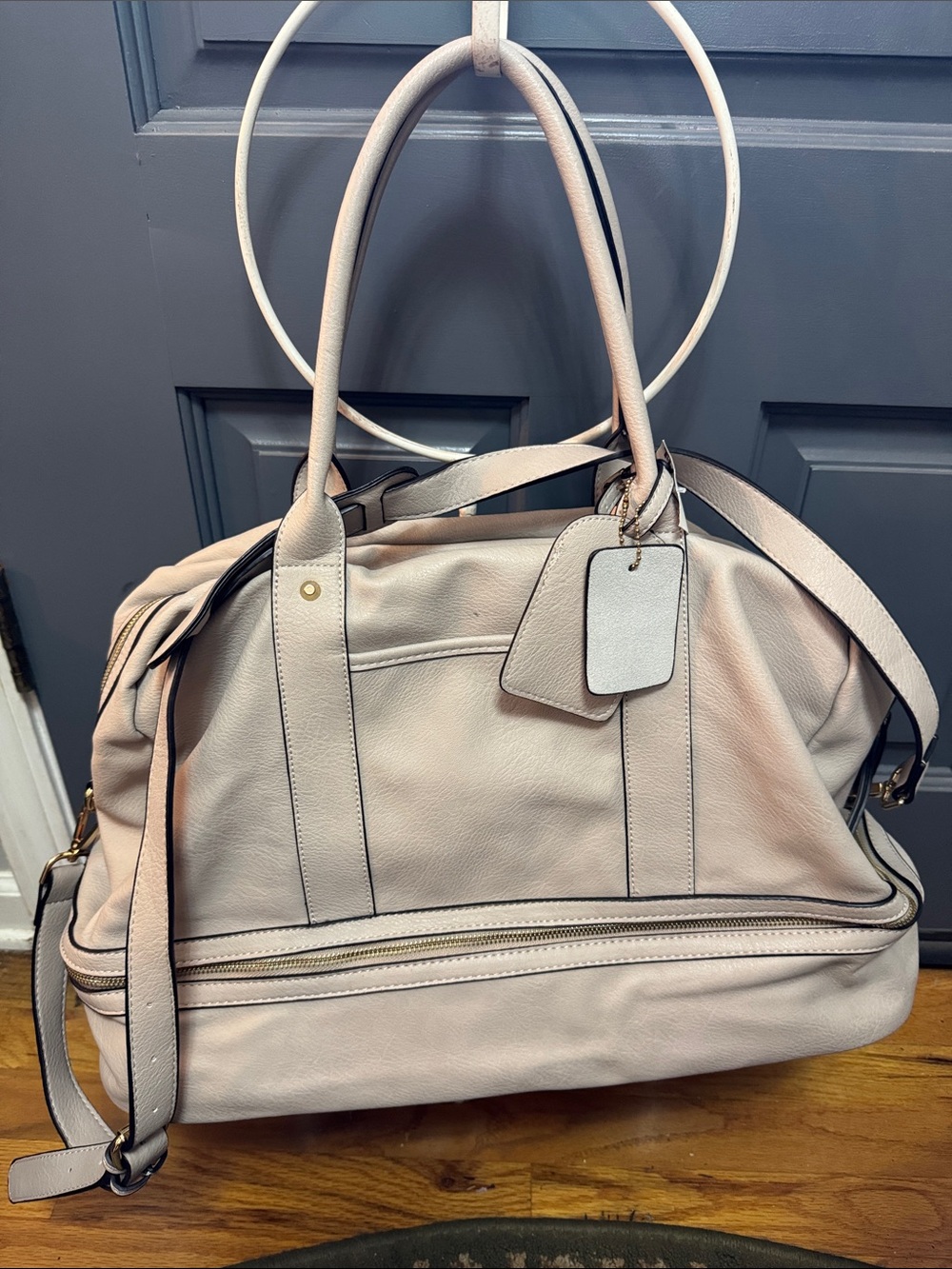 Madison West cream grey vegan Leather Travel Tote